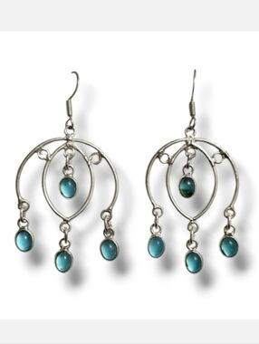 Blue Quartz silver earrings 2.5"